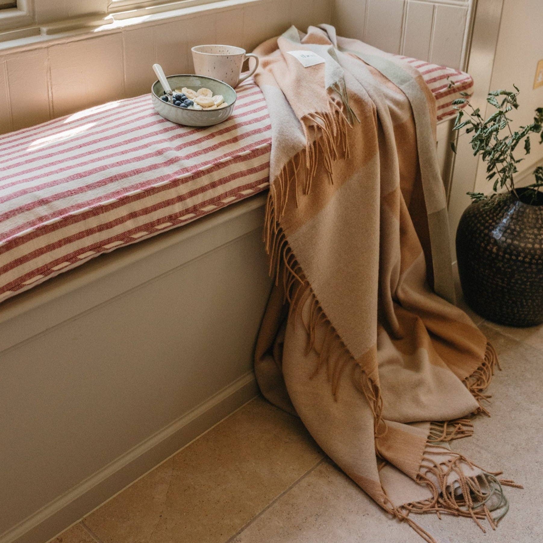 Cashmere & Merino Blanket in Neutral Checkerboard