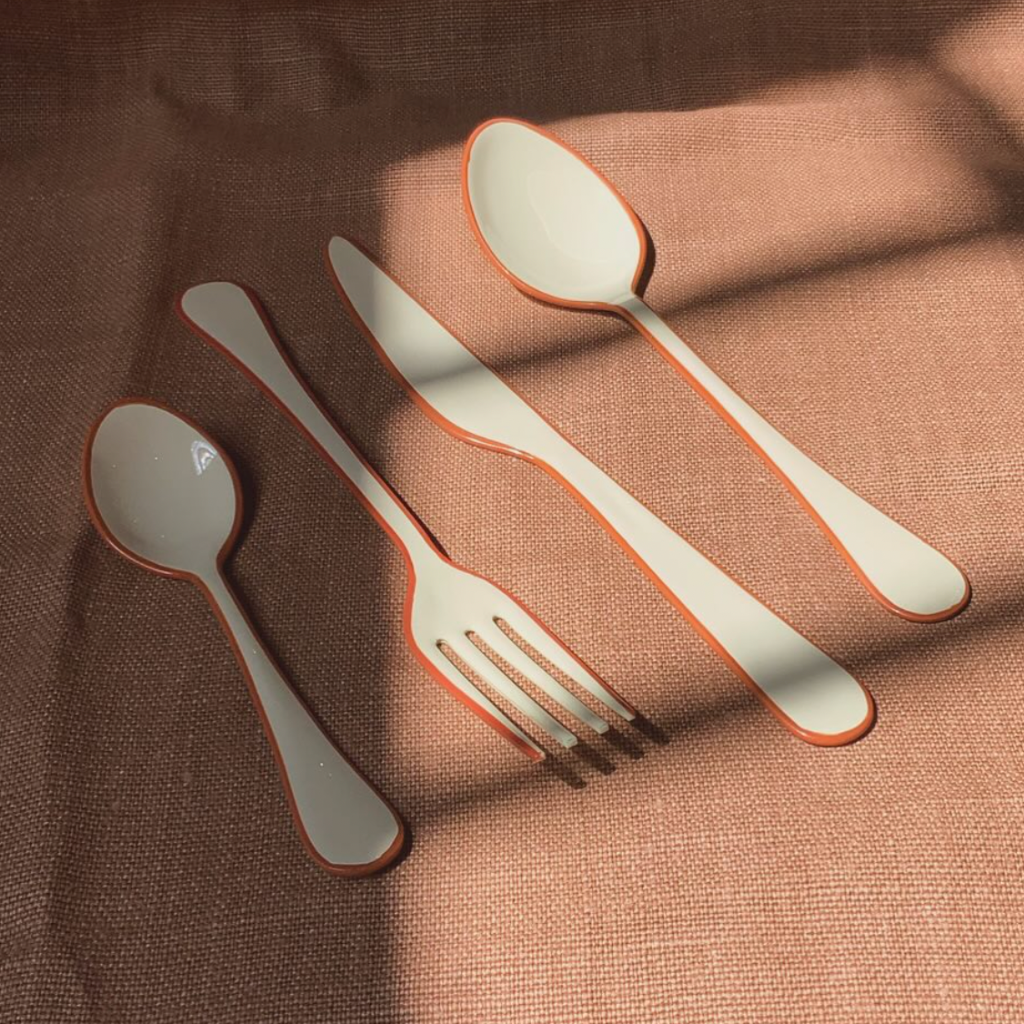 Cream & Peach Enamel Cutlery Set