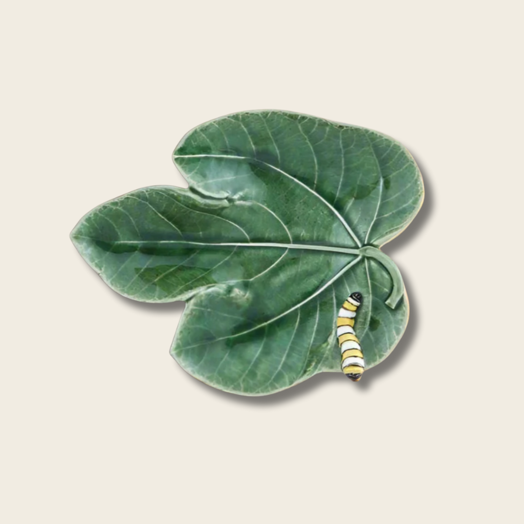 Bordallo ceramic fig leaf with caterpillar plate
