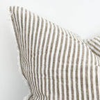 Frayed Edge Linen Cushion Cover Olive Stripe treowe