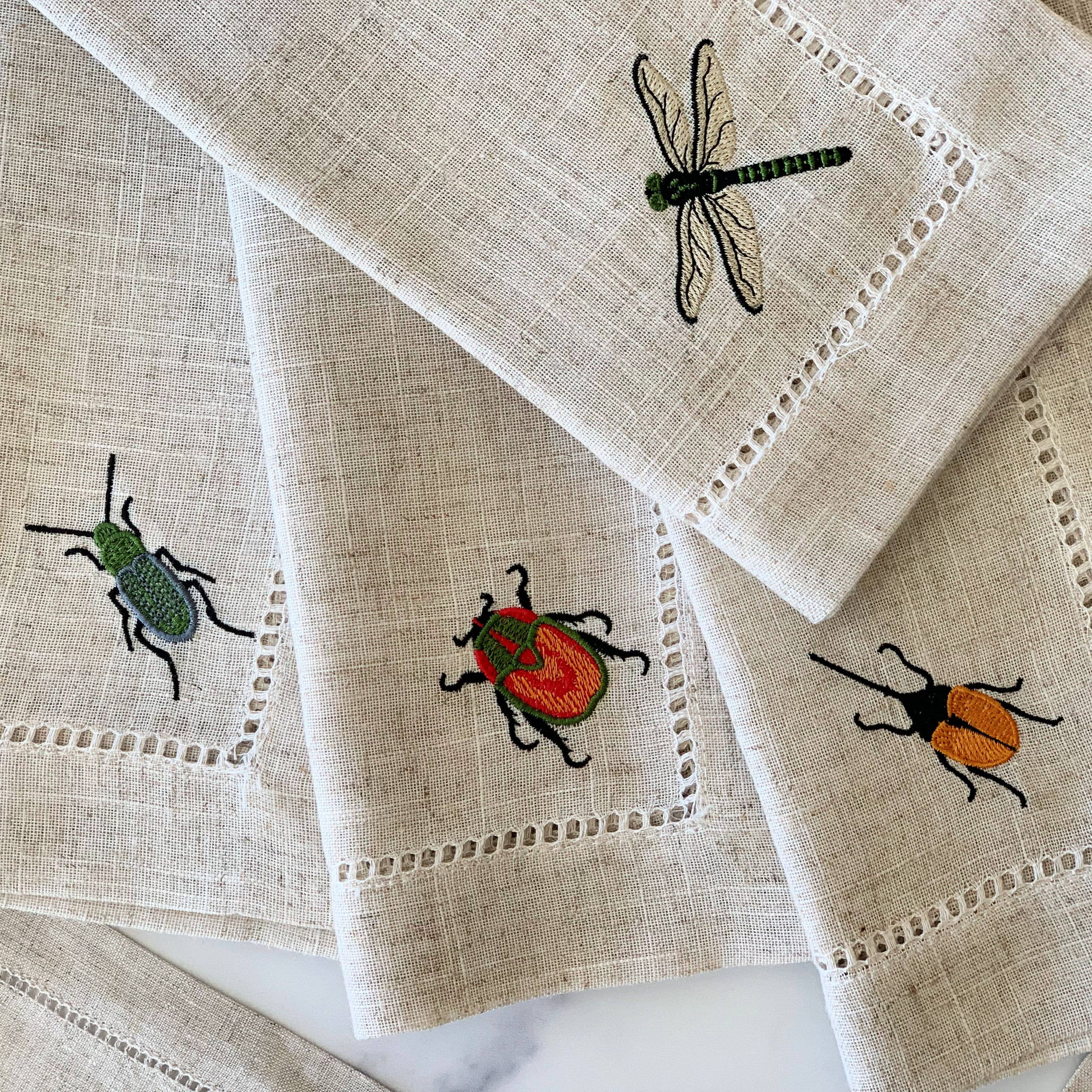 Insect Embroidered Linen Coasters