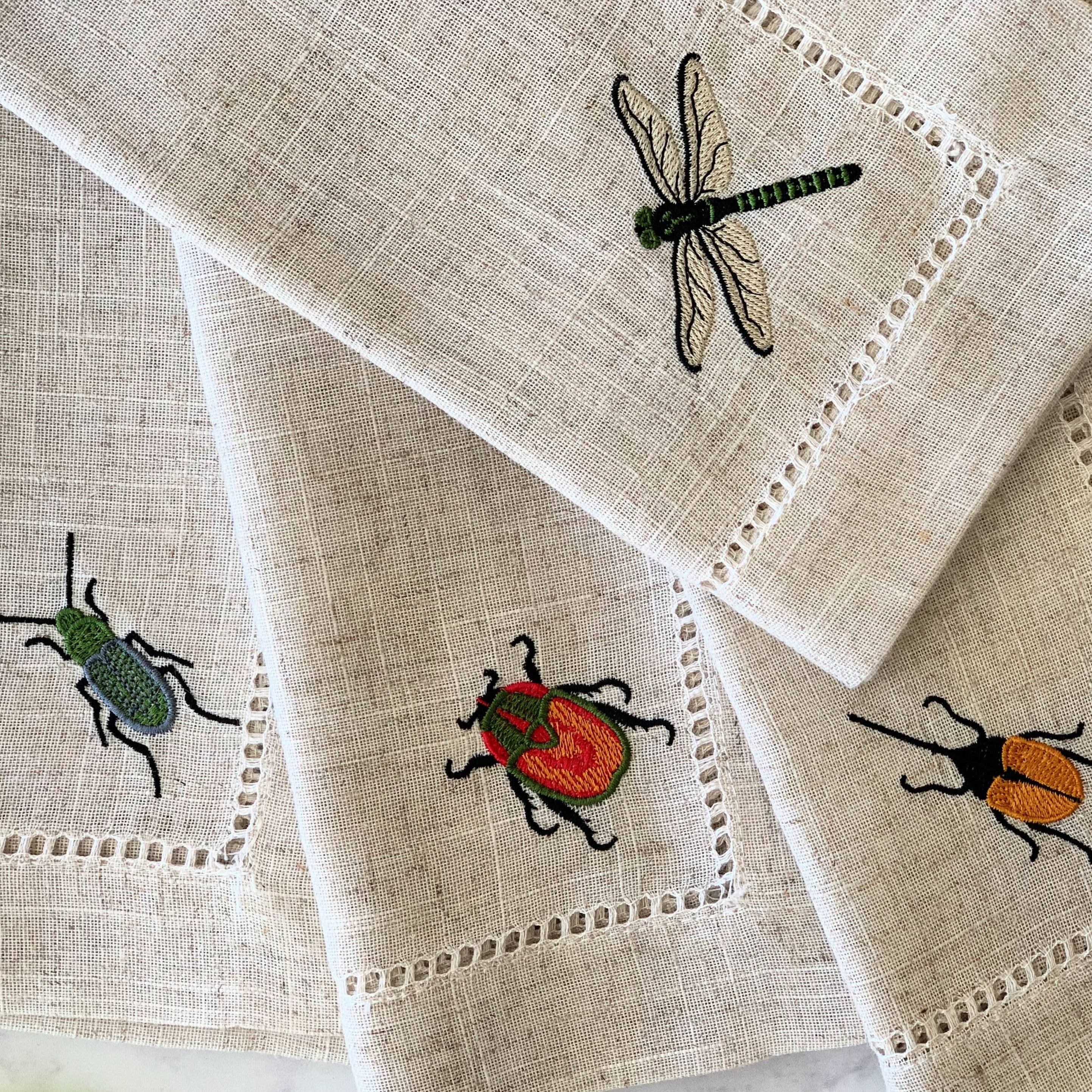 Set of four linen embroidered napkins