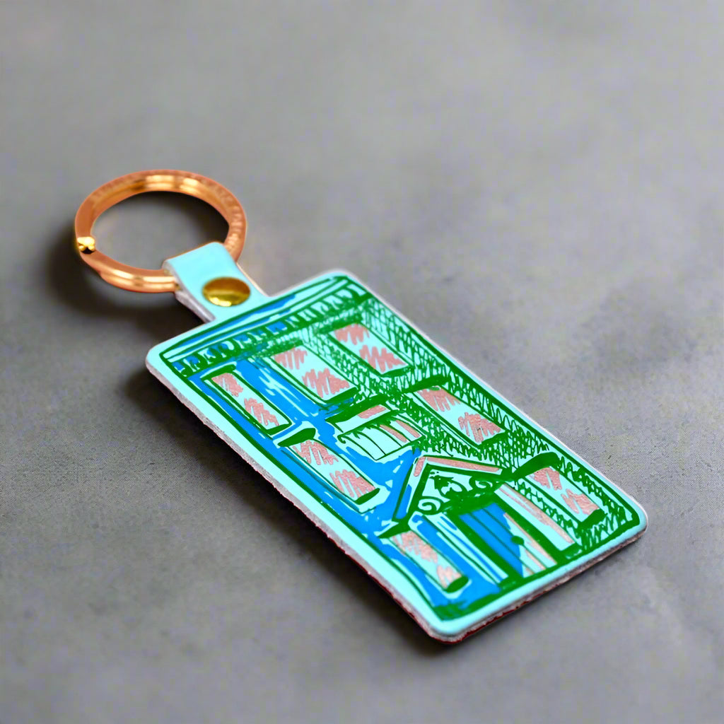 Turquoise Leather House Keyring