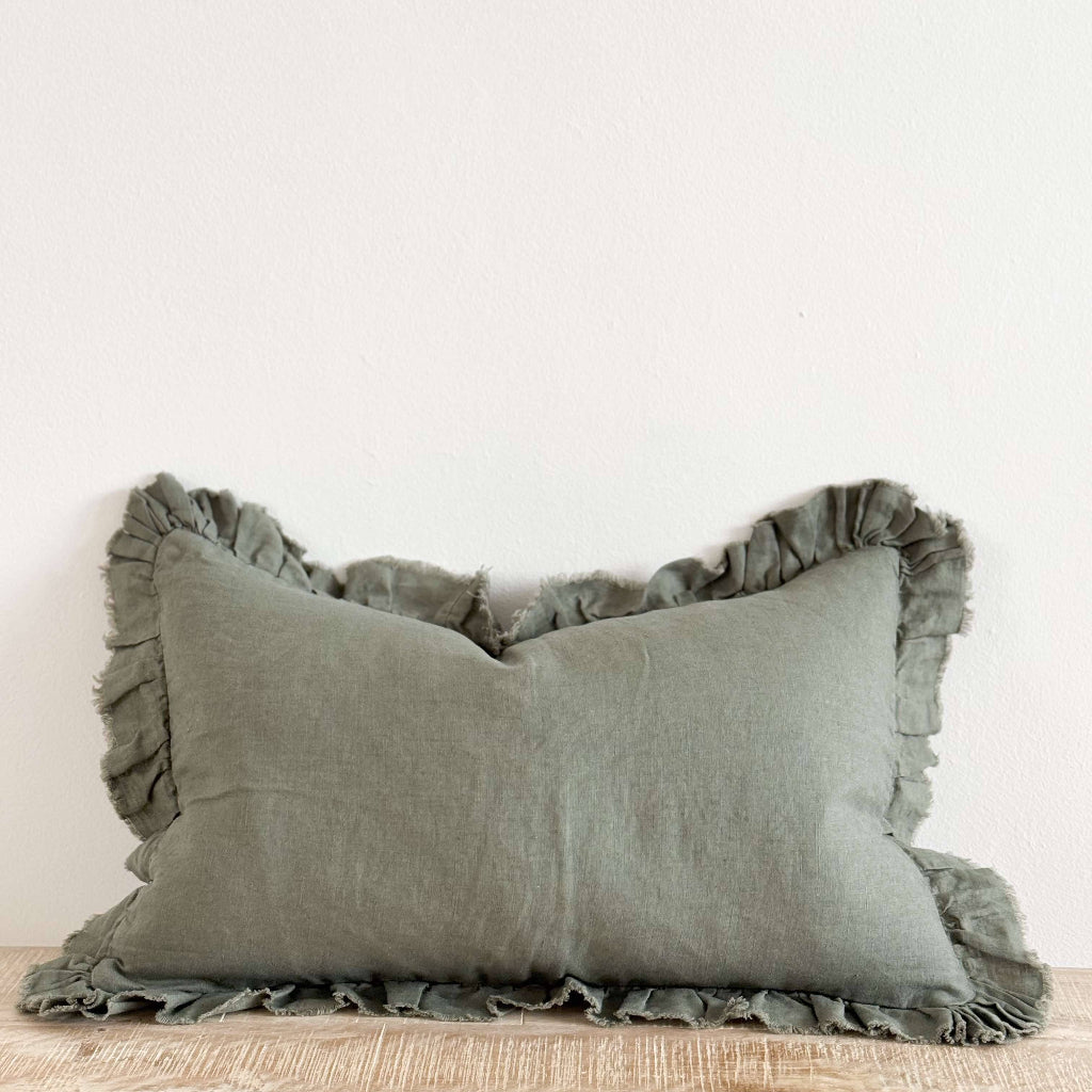 Ruffled Linen Cushion Cover - 50x30cm
