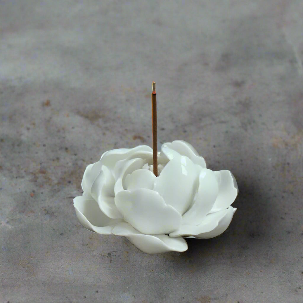 Handmade Ceramic Lotus Incense Holder - Ivory