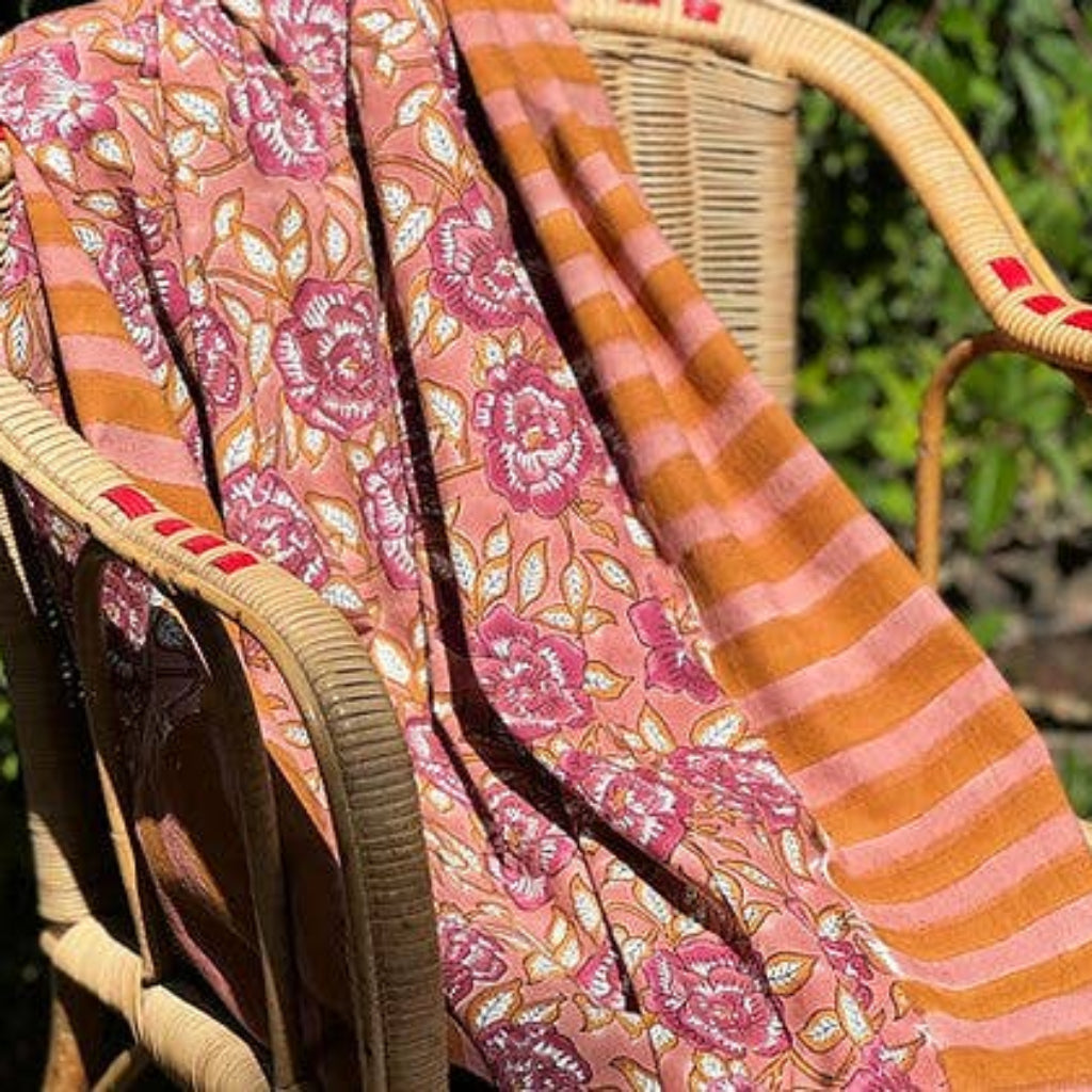 Block Printed Floral Tablecloth - 170x350cm