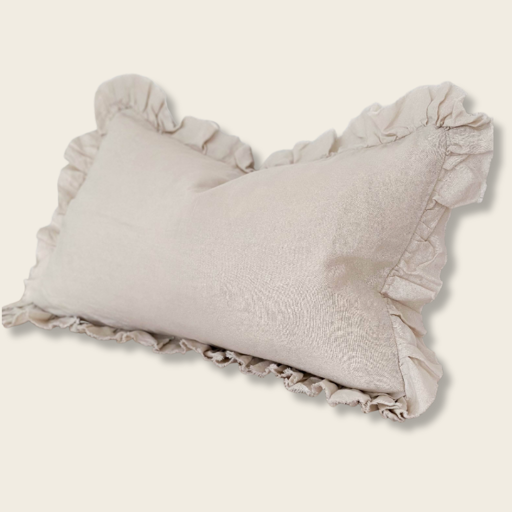 Cream Linen Frilled Edge Cushion Cover 
