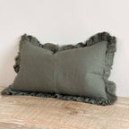 Khaki Ruffled Edge Linen Cushion Cover