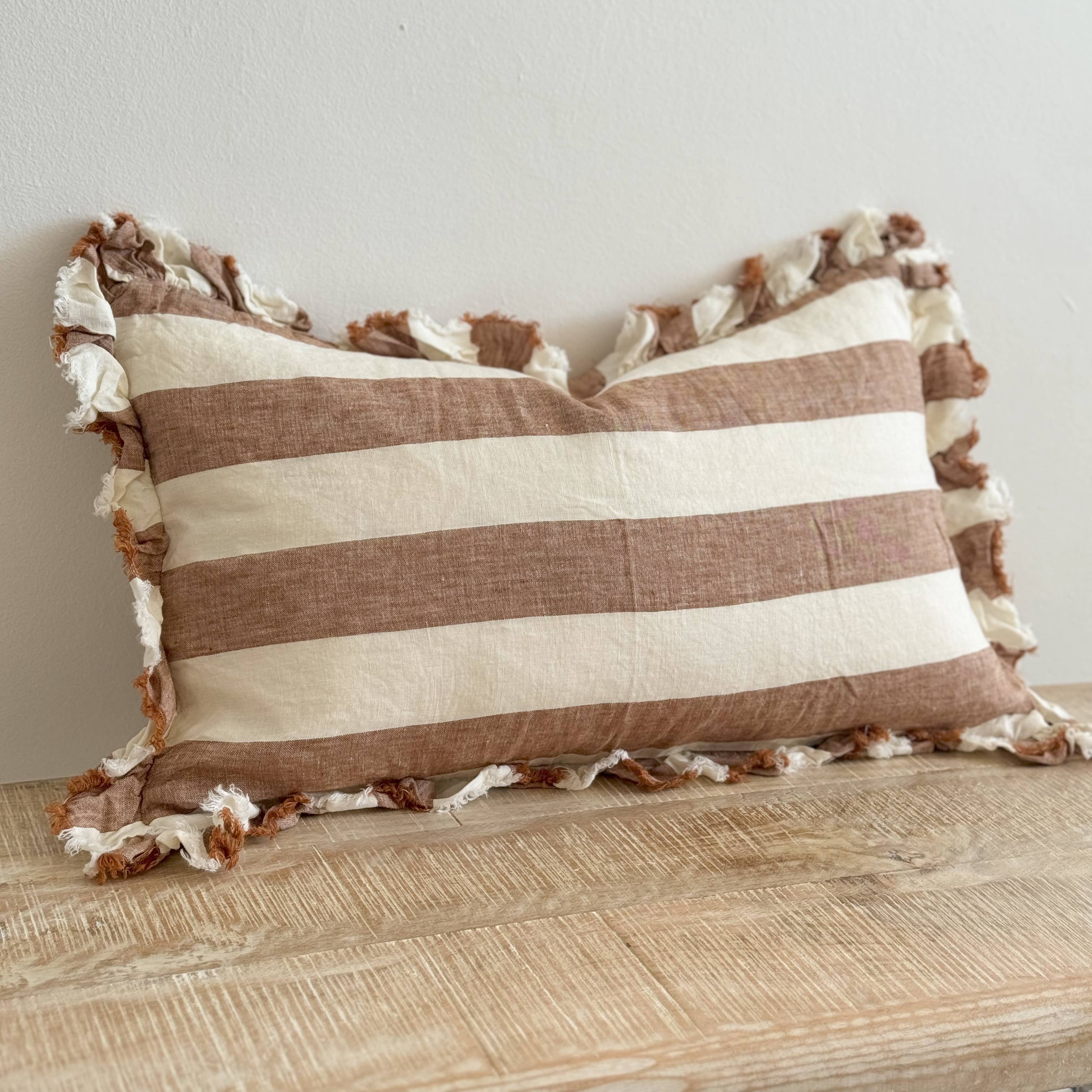 Rust Linen Ruffled edge cushion treowe