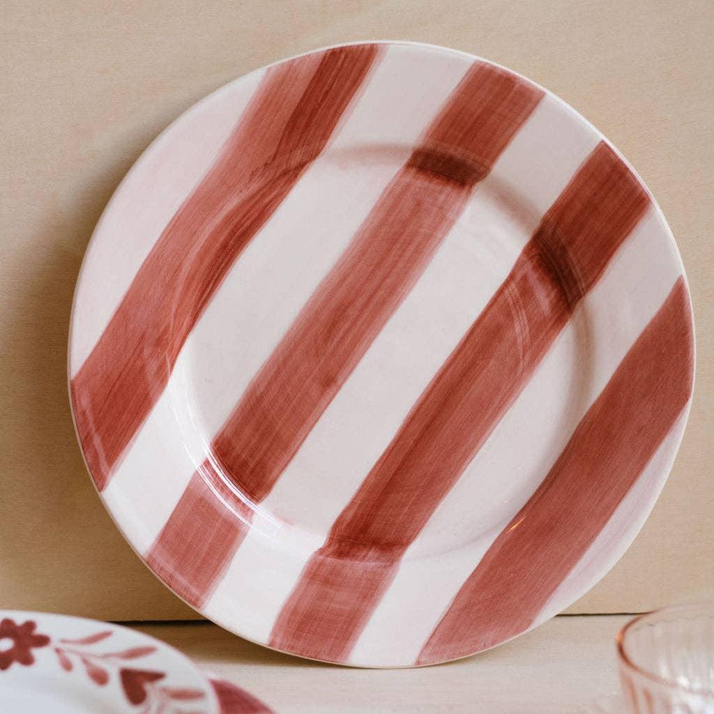 Hand painted pink stripe dinner plate