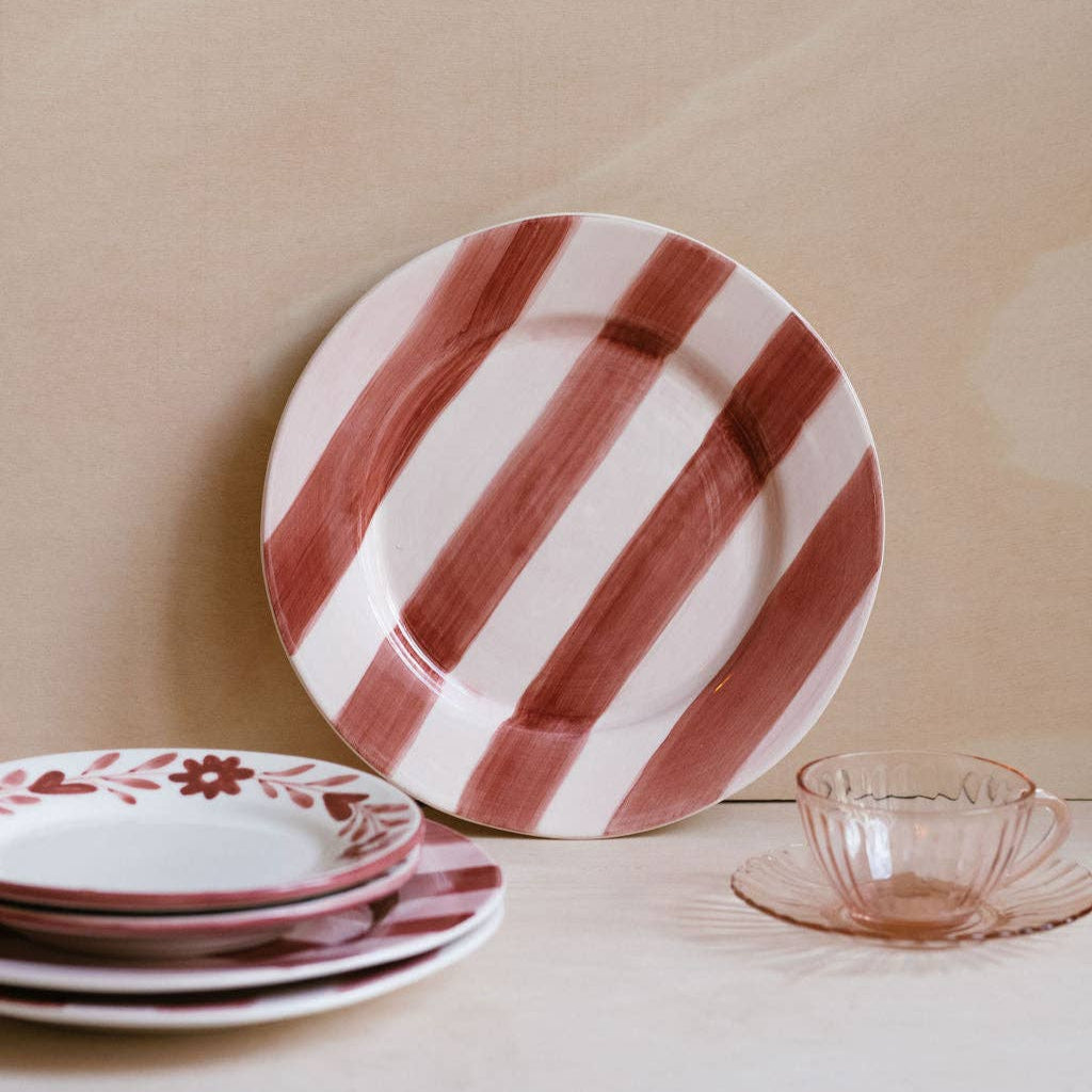 pink stripe handpainted dinner plate