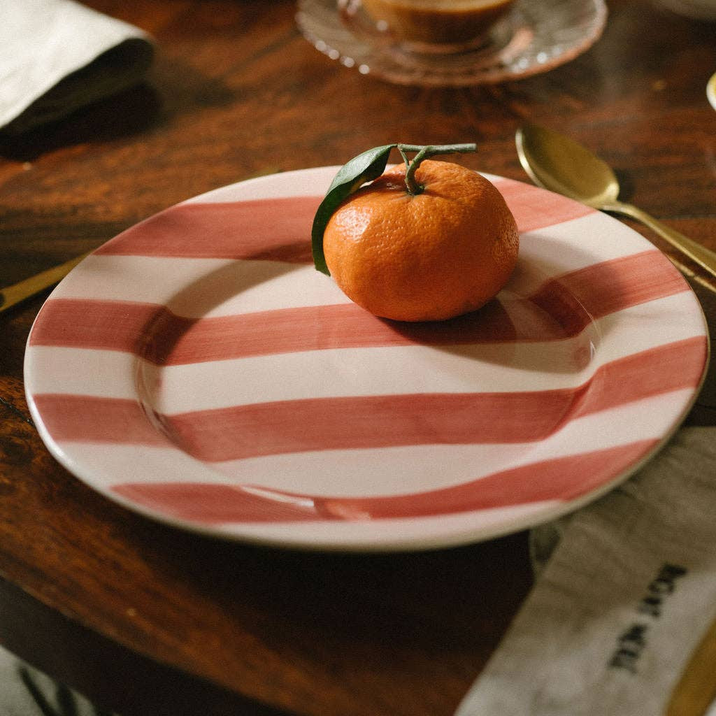 pink stripe handpainted dinner plate