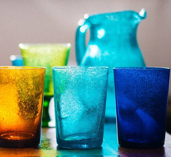 Almond shell hand blown recycled glass tumbler, detail