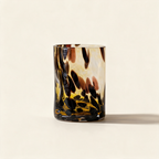 Animalier B1 Murano glass tumbler with a leopard-spotted pattern on a cream background