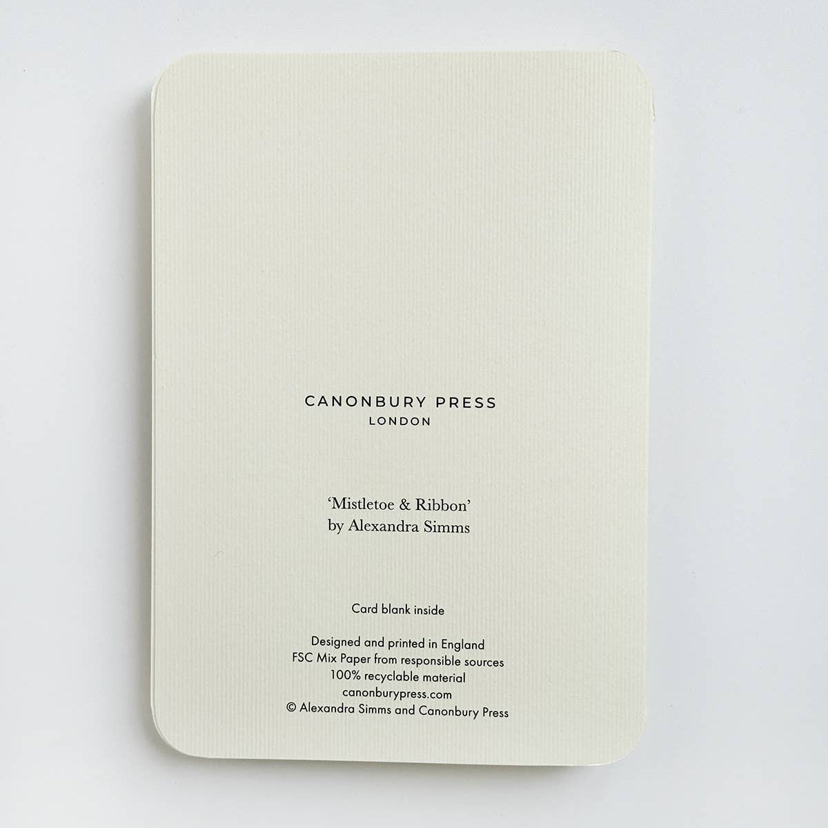 Card with 'Canonbury Press London' branding on a light gray background
