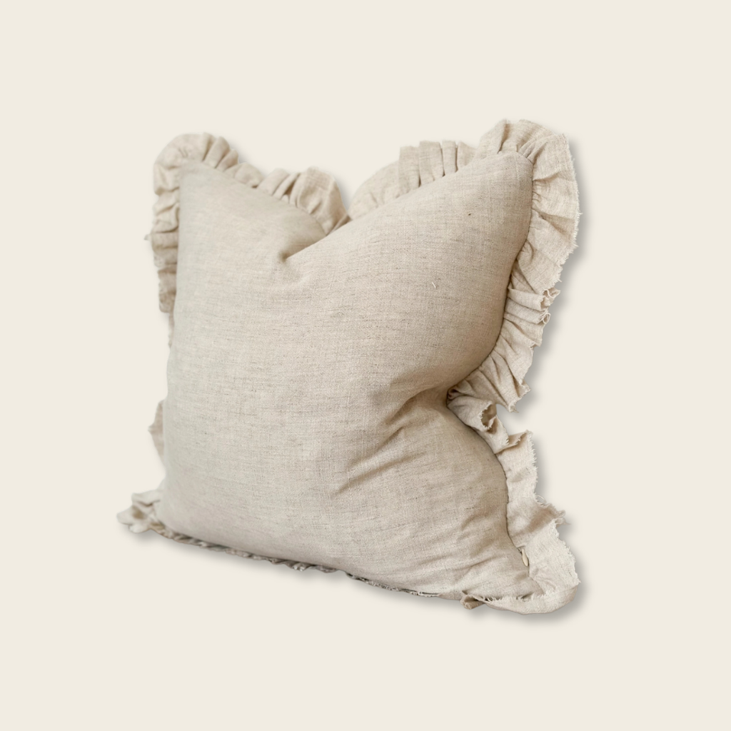 Ruffled Linen Cushion Cover – Sand