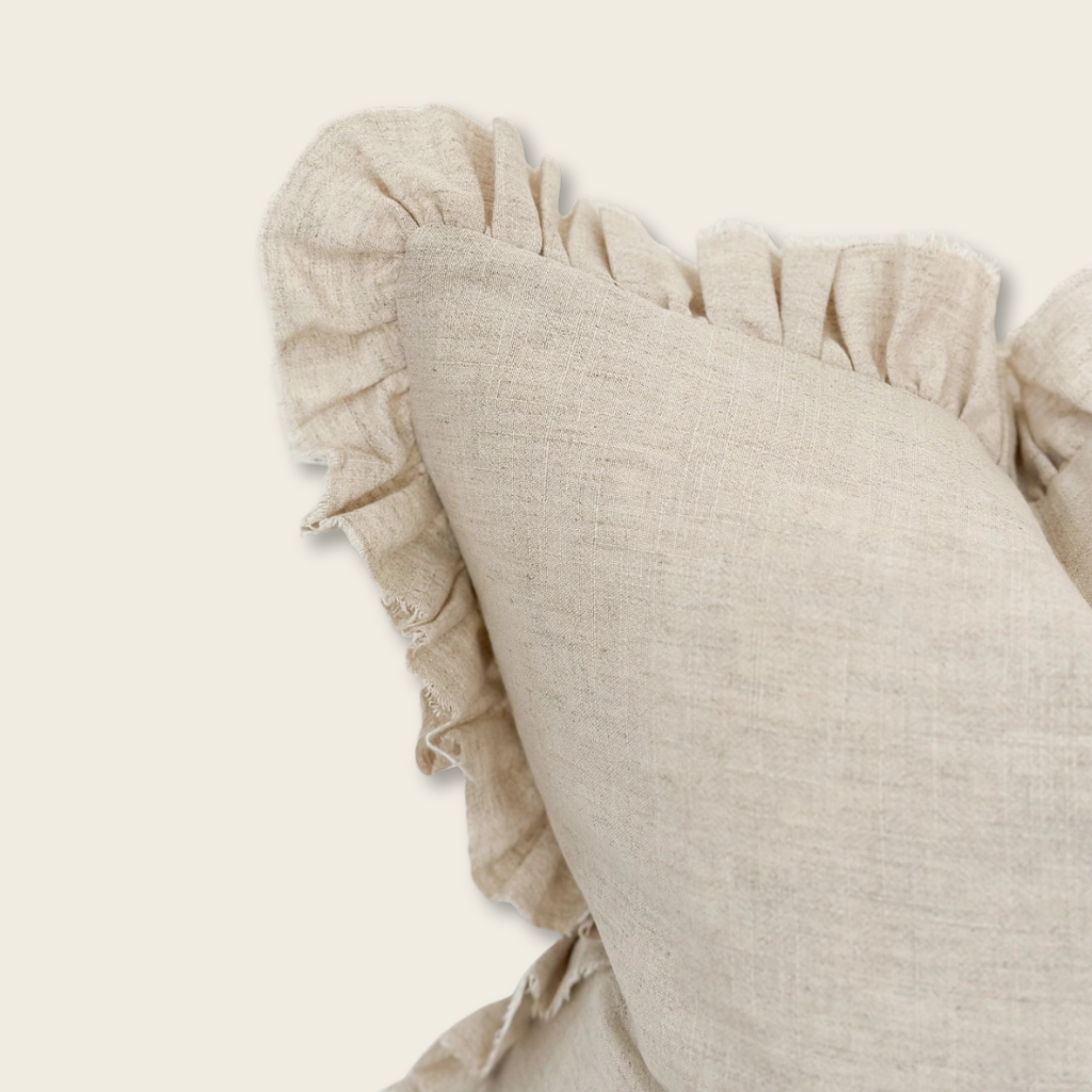 Ruffled Linen Cushion Cover – Sand