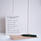 You are wonderful fill in the blank letter press card