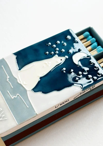 Let it Snow ceramic match box with striker strip and long matches