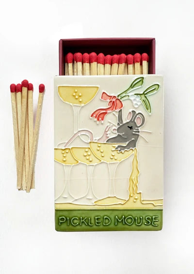 Front view of the Pickled Mouse ceramic match box, hand glazed by Jo Laing