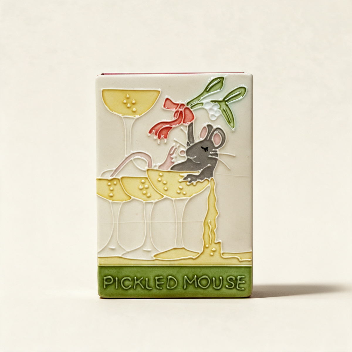 Pickled Mouse ceramic match box by Jo Laing on a warm cream background