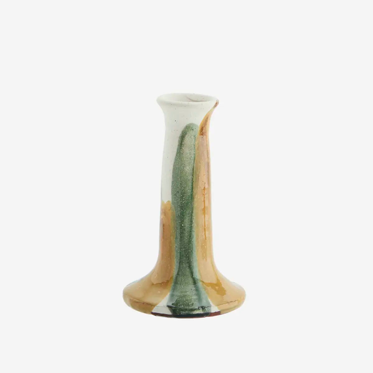 Cylindrical ceramic candle holder with gradient color from white to brown on a white background
