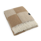 Beige checkerboard wool blanket weave and fringe detail