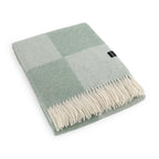 Green checkerboard wool blanket weave and fringe detail
