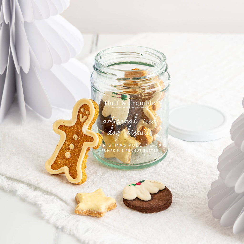 Christmas pudding shaped dog biscuits with yoghurt icing, detail