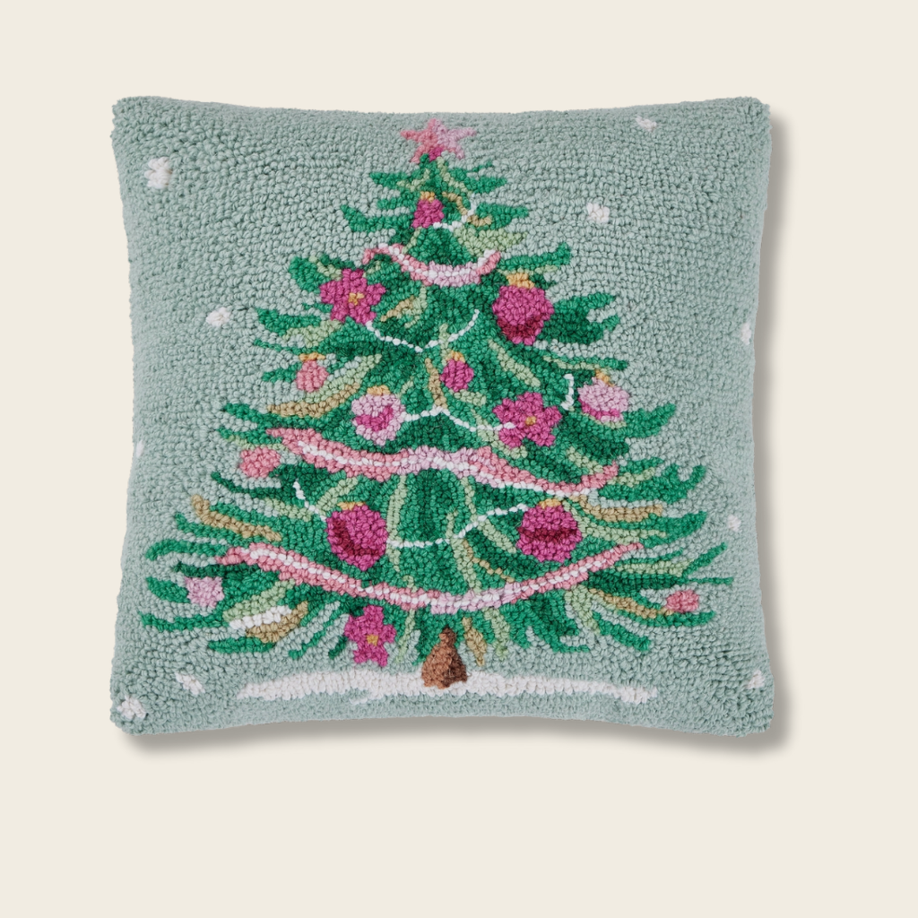 Christmas tree stitched onto cushion