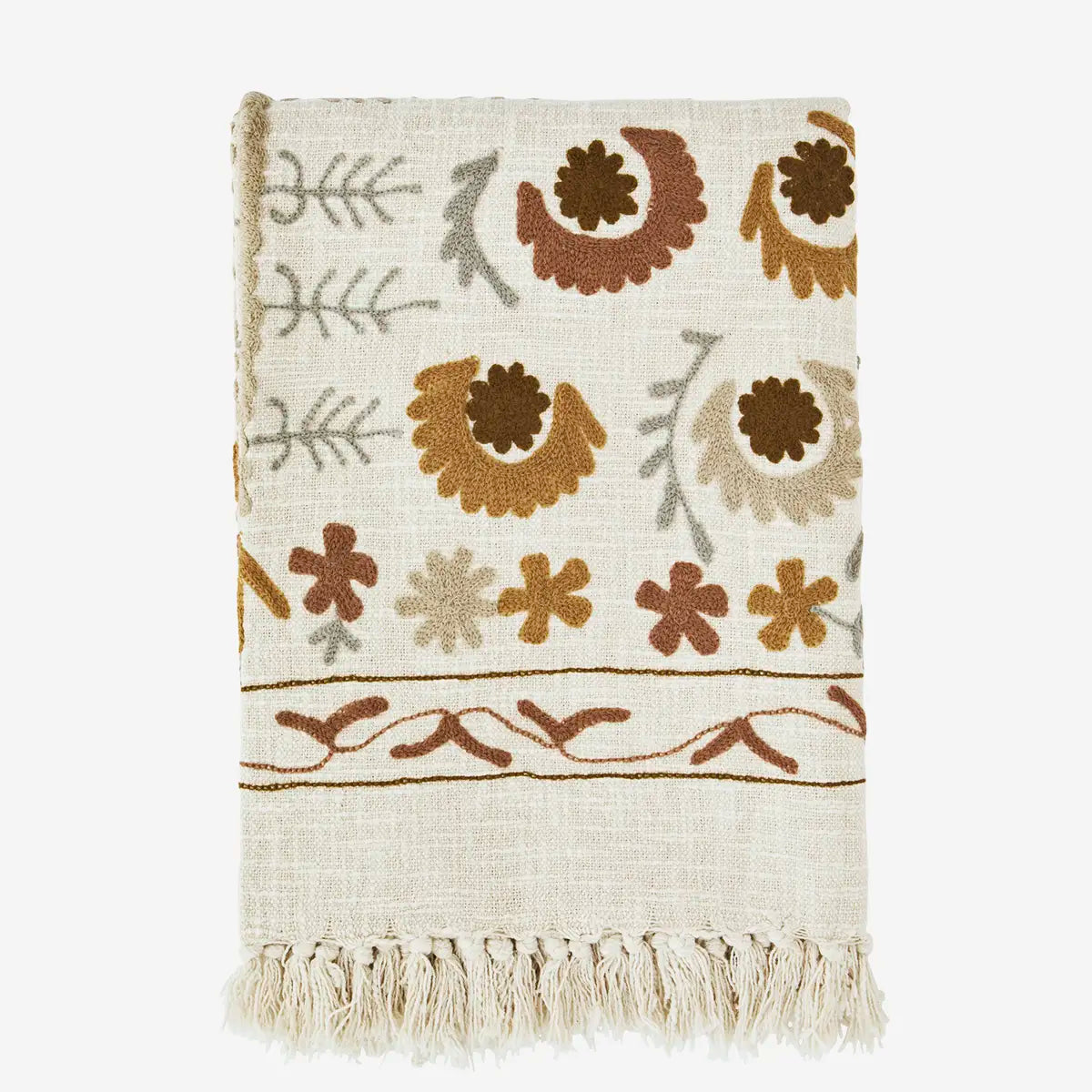 Decorative throw blanket with floral pattern on a white background