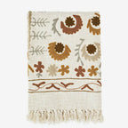 Decorative throw blanket with floral pattern on a white background