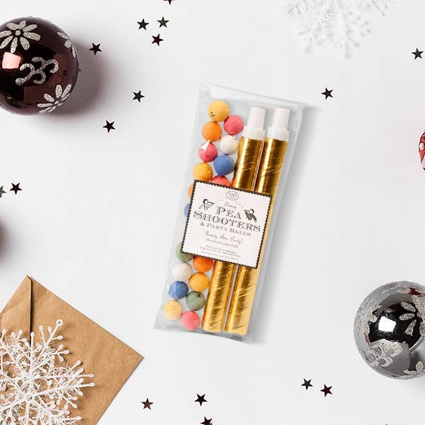 Fancy pea shooters with coloured paper balls, supplier photo