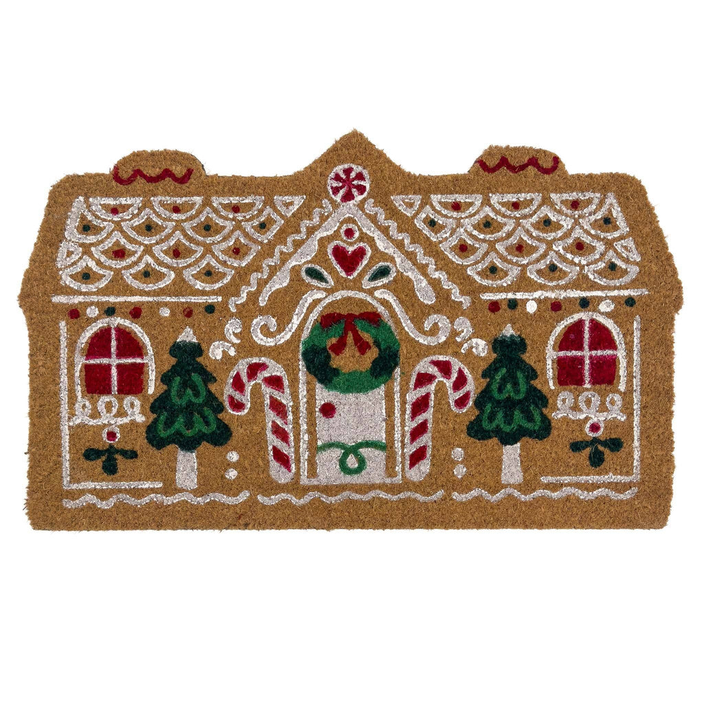 Gingerbread cottage coir doormat detail showing coconut husk fibre texture
