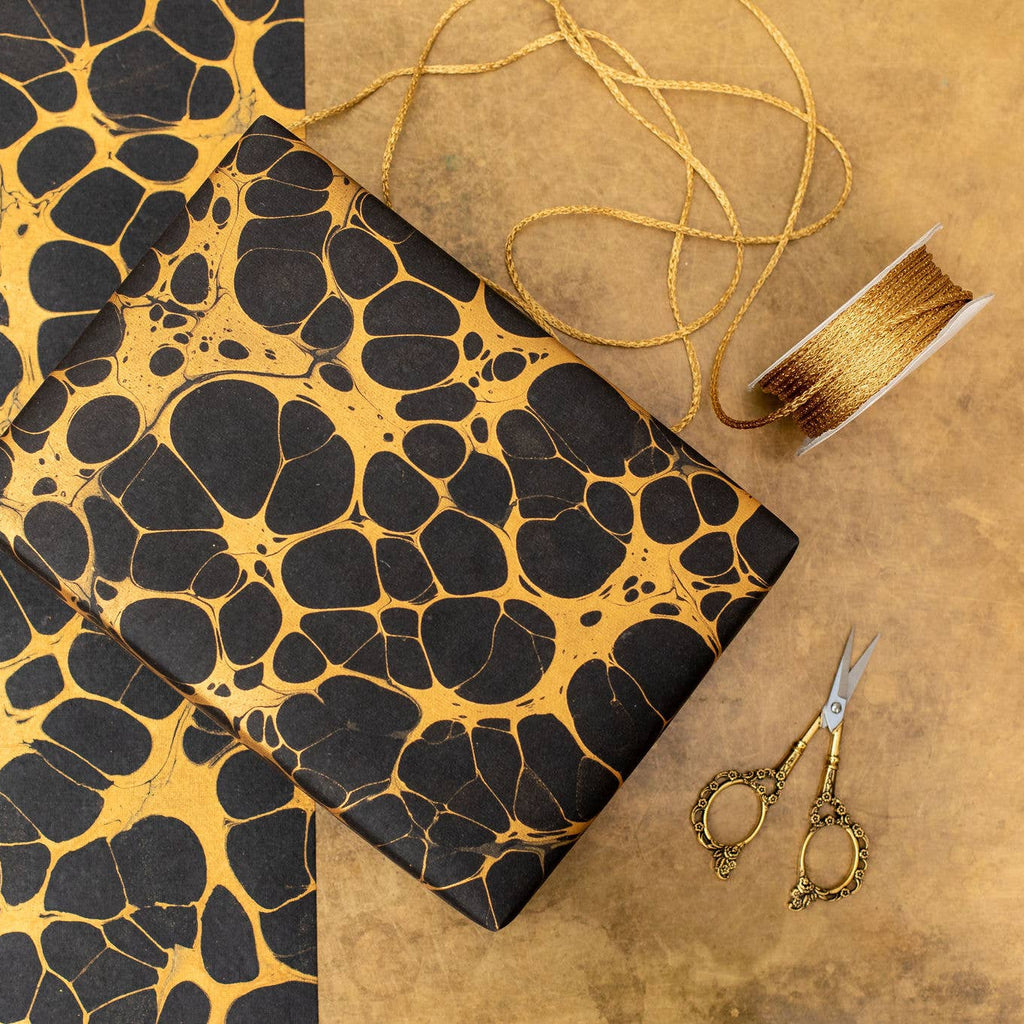Hand Marbled Wrapping Paper Sheets - Bubbles Gold