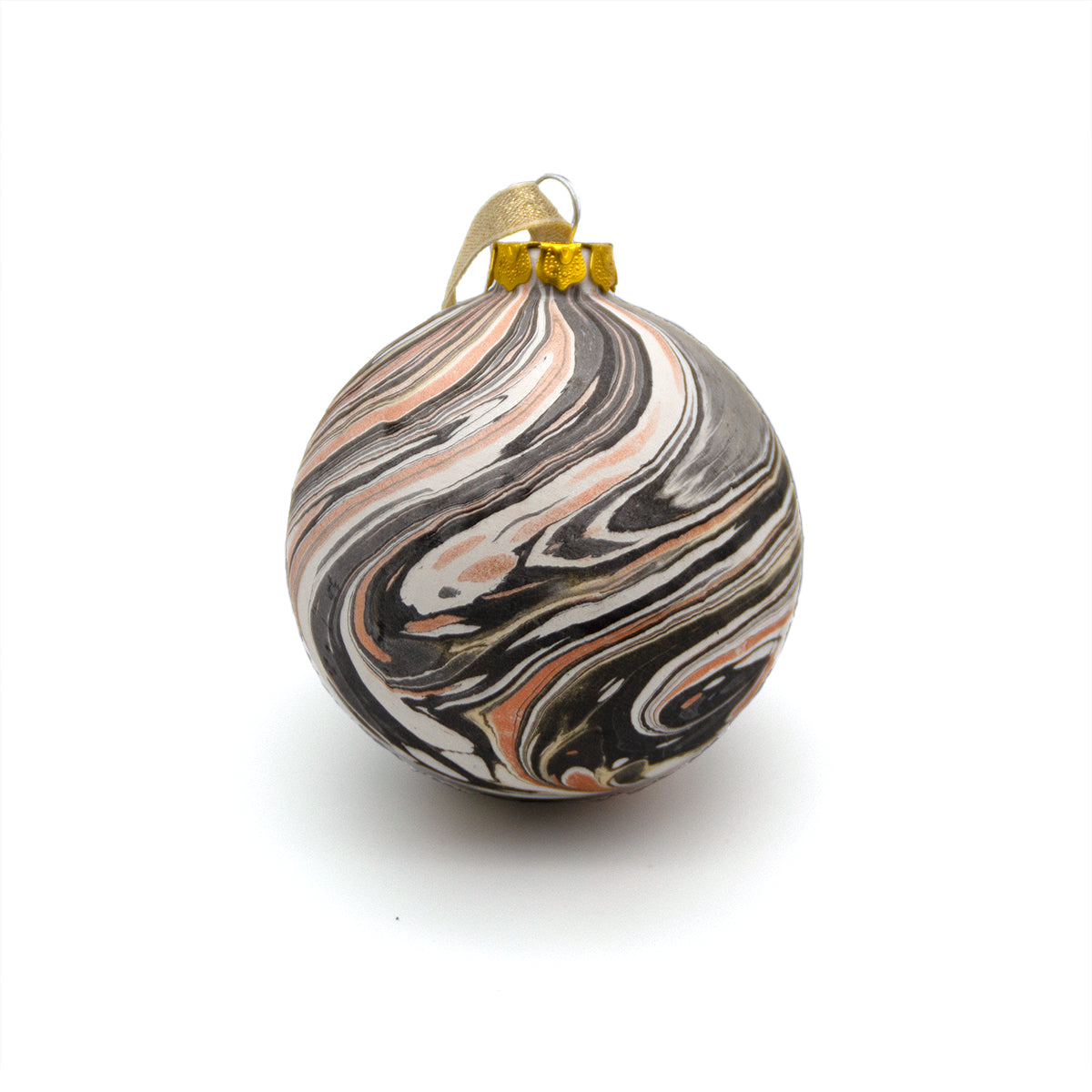 A ceramic marbled bauble with ribbon 