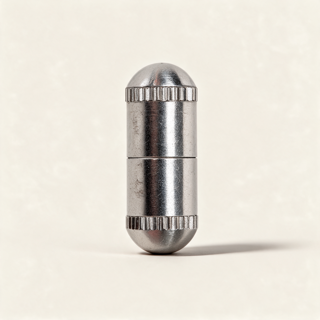 Metal good fortune wish capsule with paper scroll on a warm cream background