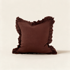 Hallie ruffled stonewashed linen cushion cover in dark brown