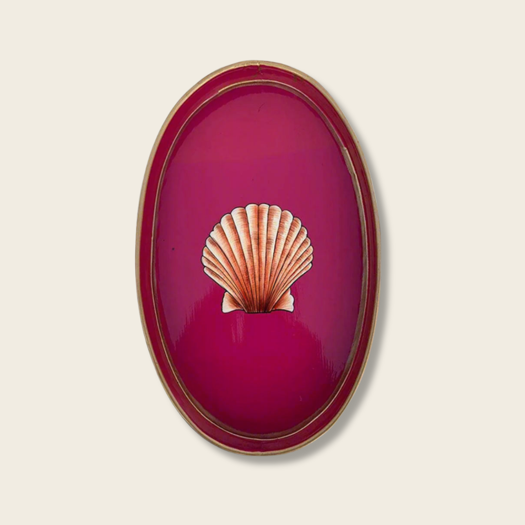 Oval Pink Tray with hand painted sea shell