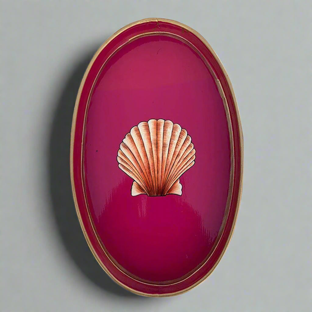 Oval Pink Tray with hand painted sea shell