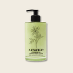 Catherley hand and body lotion bottle on a beige background
