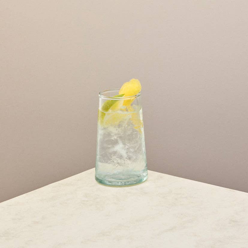 Set of highball glasses in recycled glass, detail view