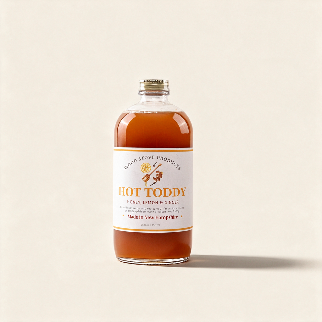 Hot Toddy cocktail and mocktail mixer bottle on a warm cream background