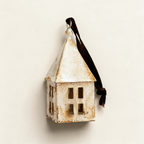 Kraal rustic iron house-shaped hanging decoration on a velvet cord