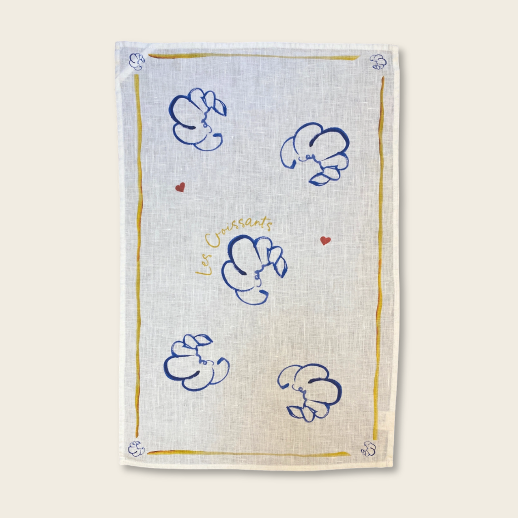 Croissants! Stone Washed Linen Tea Towel