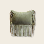 olive cushion with tassles