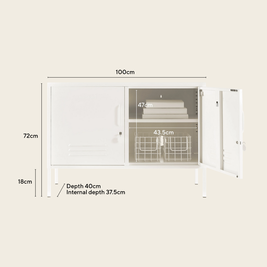 Dimensions of a wardrobe with shelves and measurements labeled on a beige background