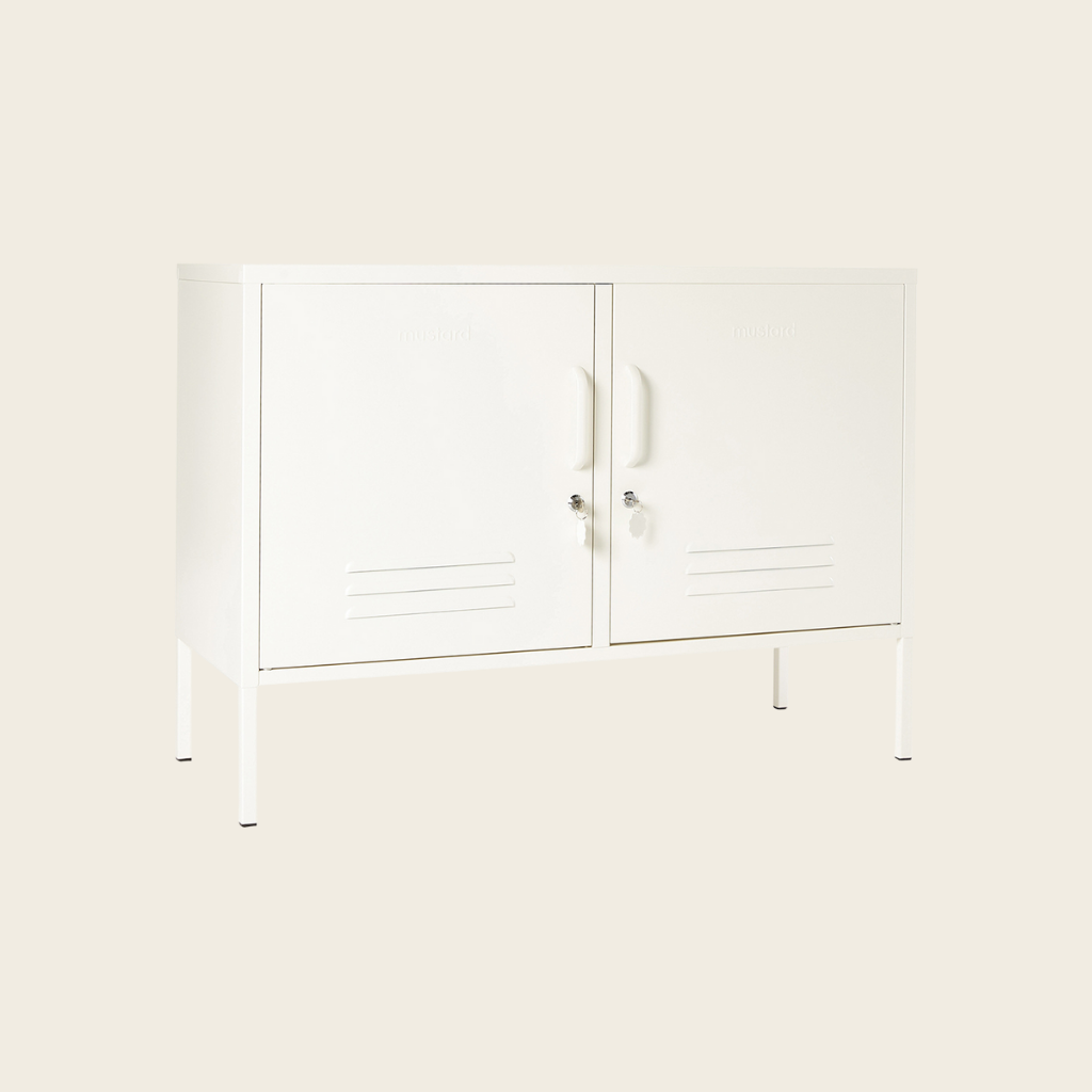 White cabinet with a white wall background
