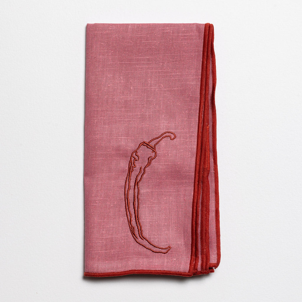 Chilli print linen napkin pattern detail