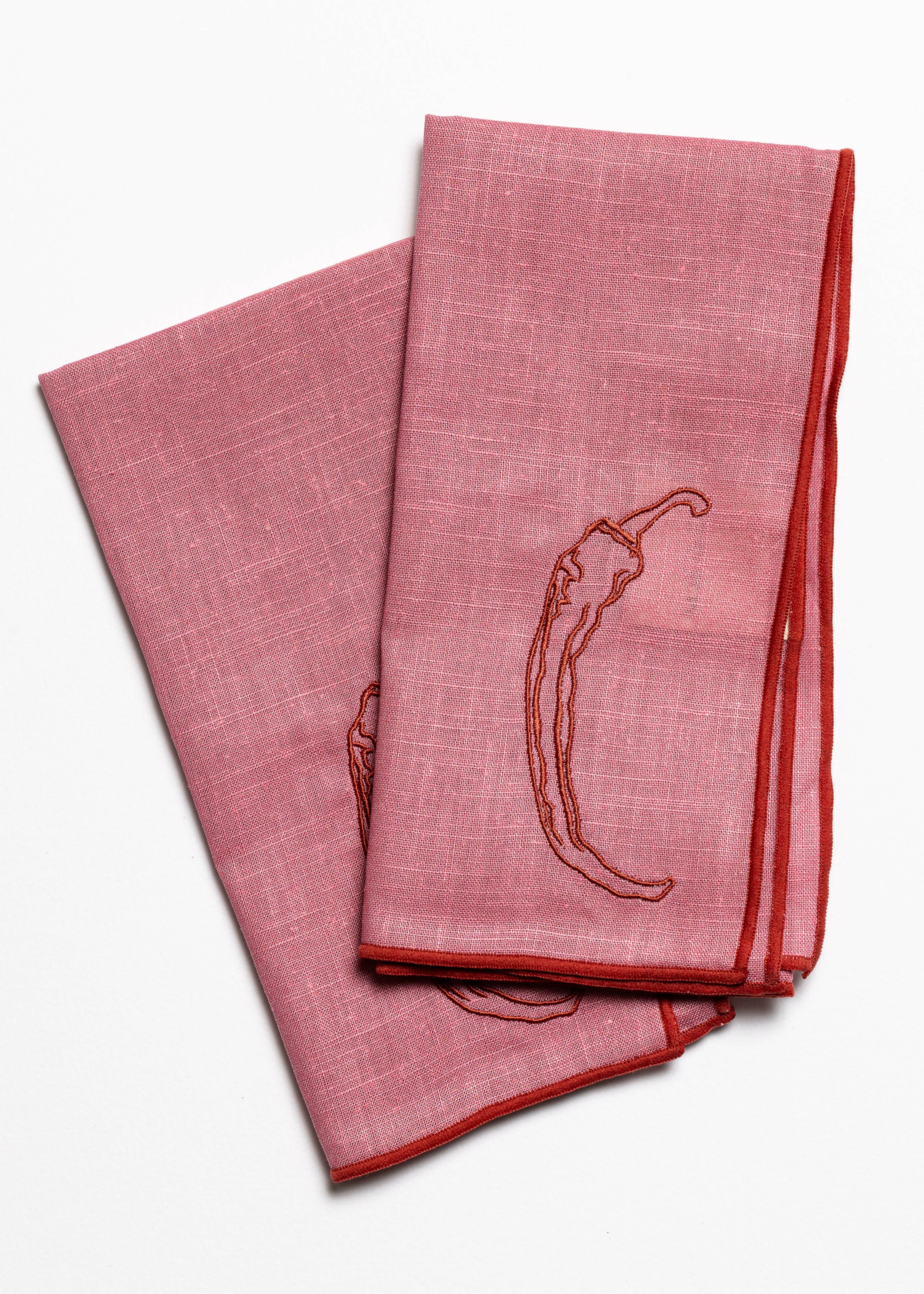 Chilli print linen napkin close up detail